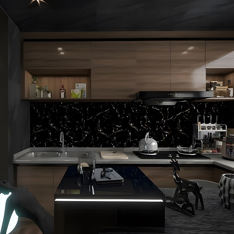 Pellicola di trasferimento in PET con decorazione per armadio da cucina in cristallo nero dorato