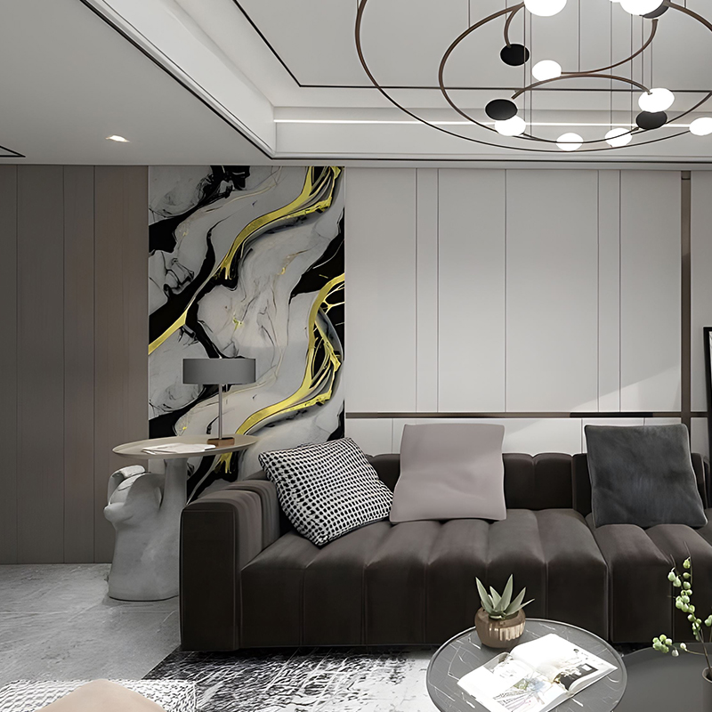 Pellicola di trasferimento in PET con decorazione murale per sfondo della camera da letto in stile inchiostro dorato