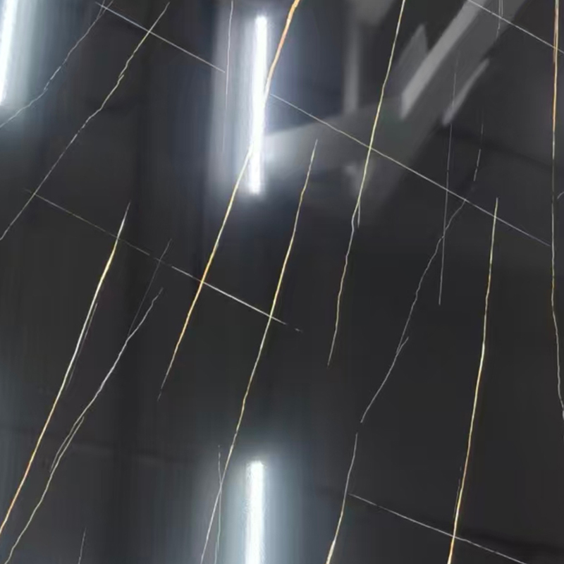 Lastra di marmo UV antigraffio con venatura oro nero per la decorazione di pareti interne